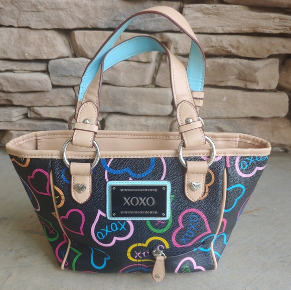 XOXO Handbags - XOXO Colorful Black Tan Heart Satchel Bag Purse